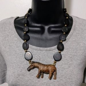 Wood zebra necklace